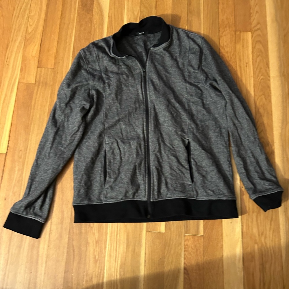 Used Men's Alfani Gray & Black Zip-Up Light Jacket Size Large